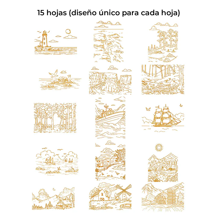 LIBRO PARA COLOREAR DE ACUARELA CON TEMÁTICA DE PAISAJES (15 HOJAS 300 GSM) 2