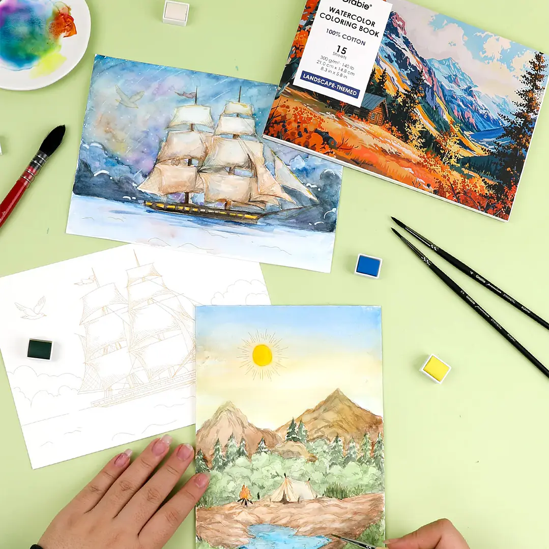 LIBRO PARA COLOREAR DE ACUARELA CON TEMÁTICA DE PAISAJES (15 HOJAS 300 GSM) 3