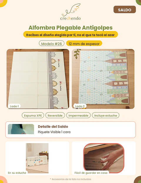 SALDO — Alfombra Plegable Antigolpes 200x180cm — 12mm — Modelo #26