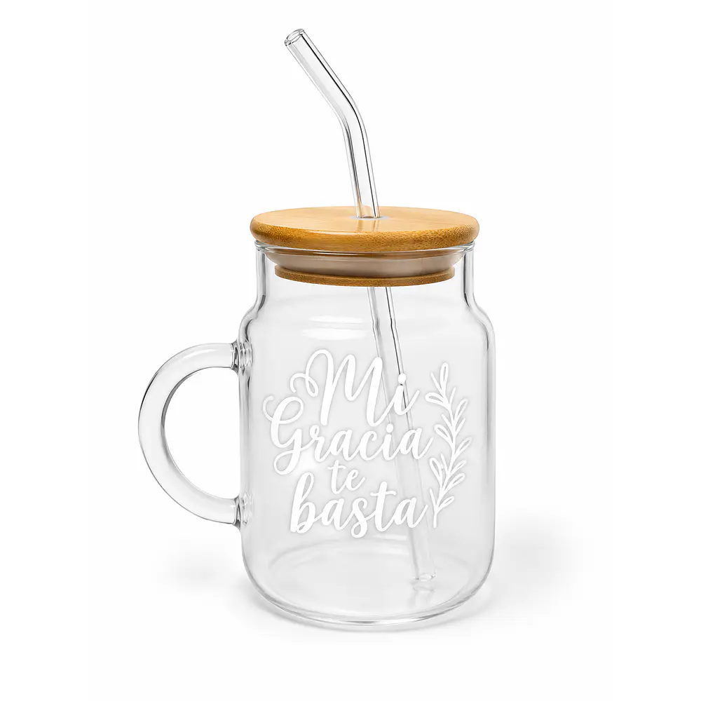 Vasos Tarro De Bambú Con Bombilla (Variedad De Frases)