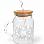 Vasos Tarro De Bambú Con Bombilla (Variedad De Frases)