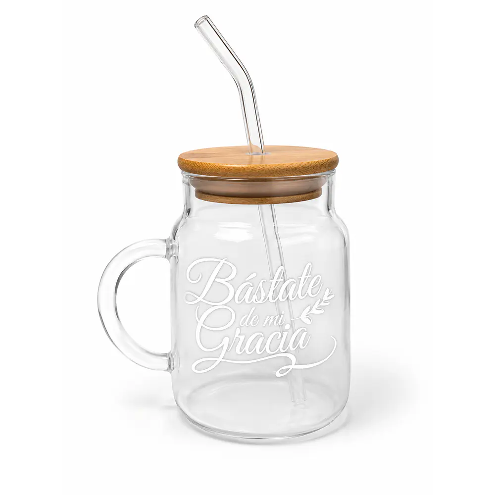 Vasos Tarro De Bambú Con Bombilla (Variedad De Frases)