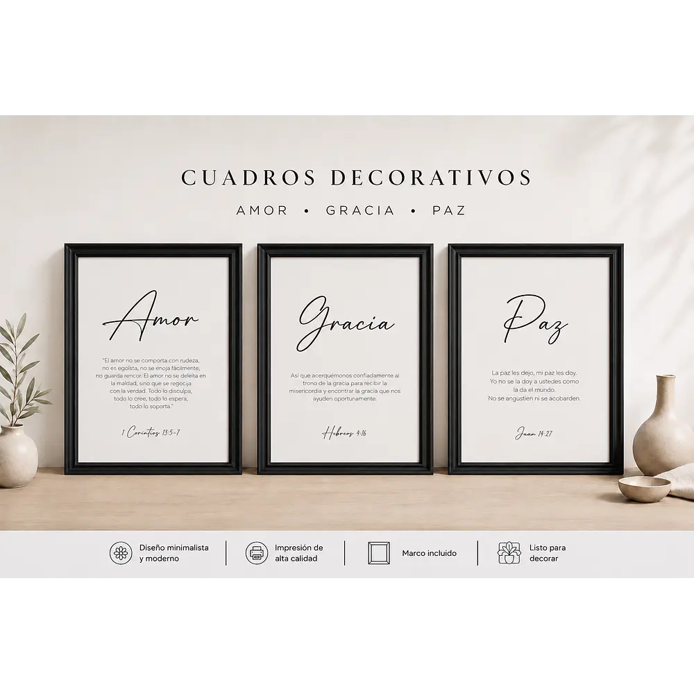 Cuadro Trilogía - "Amor - Gracia - Paz"