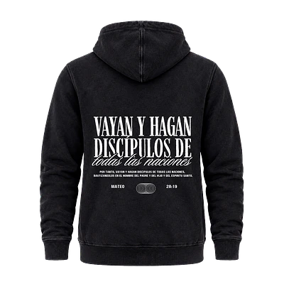 Polerón Canguro Acid Wash - "Vallan Y Hagan Discípulos de Todas las Naciones" (Variedad de Colores)