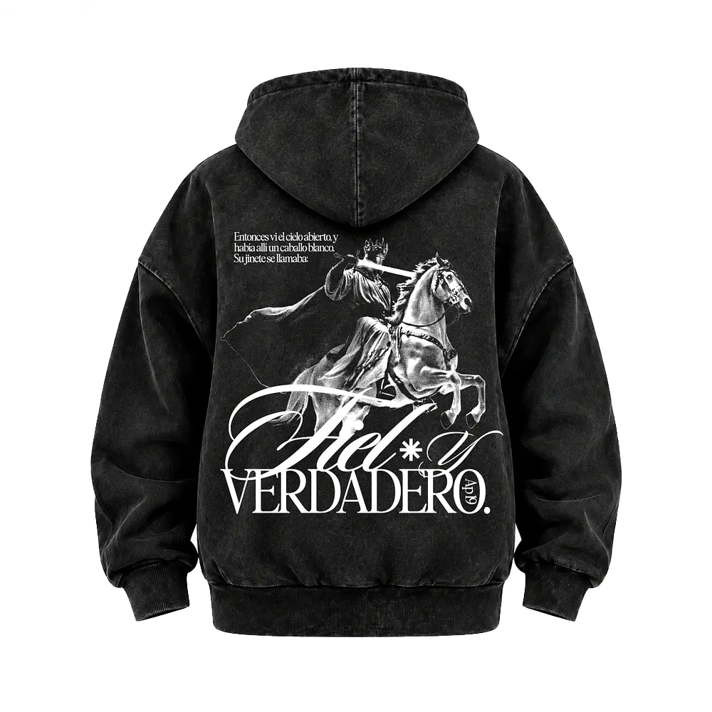 Poleron Boxy Acid Wash - "Fiel Y Verdadero" (Variedad Colores)