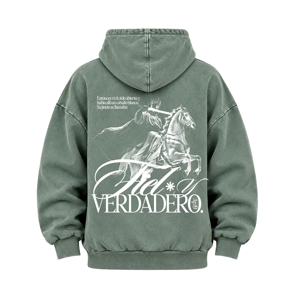 Poleron Boxy Acid Wash - "Fiel Y Verdadero" (Variedad Colores)