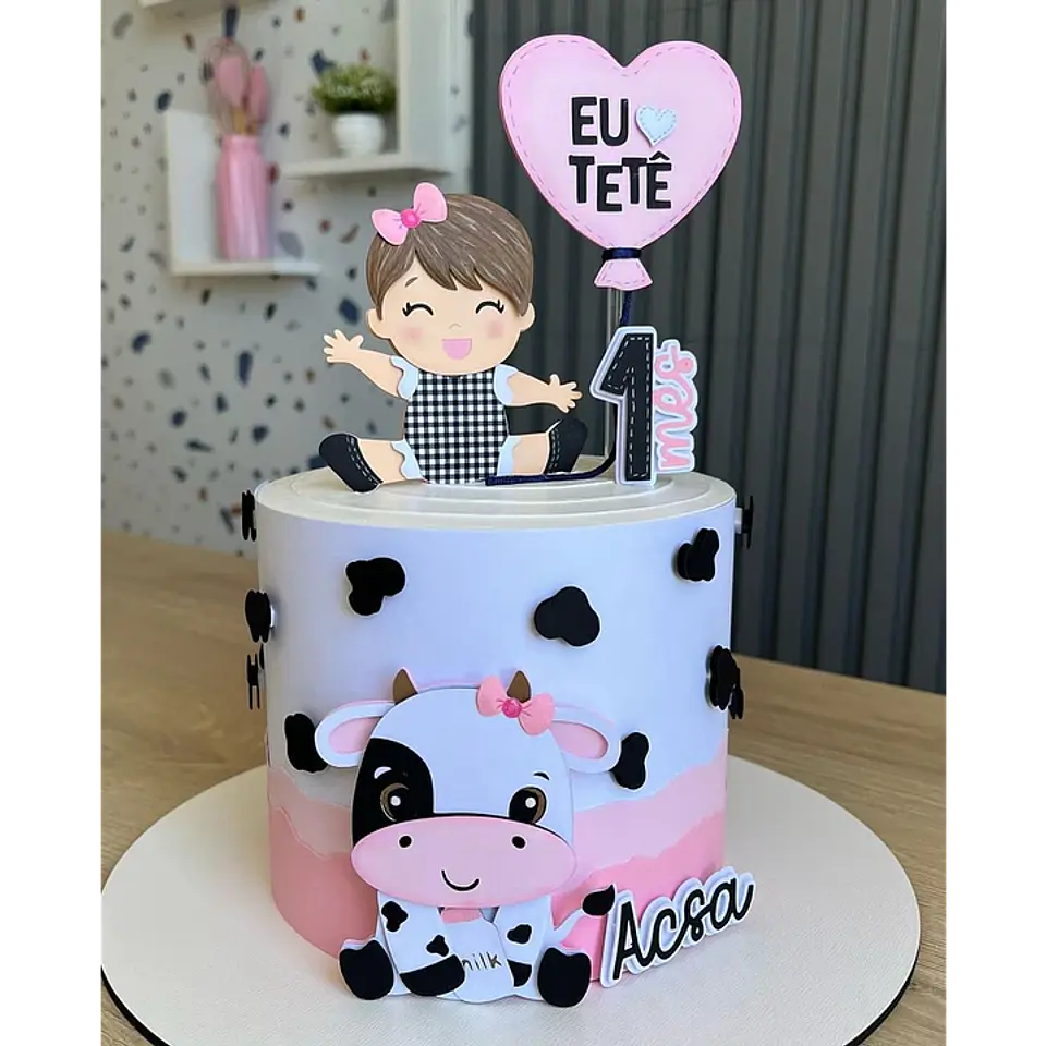 Arquivo de Corte Topo de Bolo Eu amo Tetê Vaquinha 1