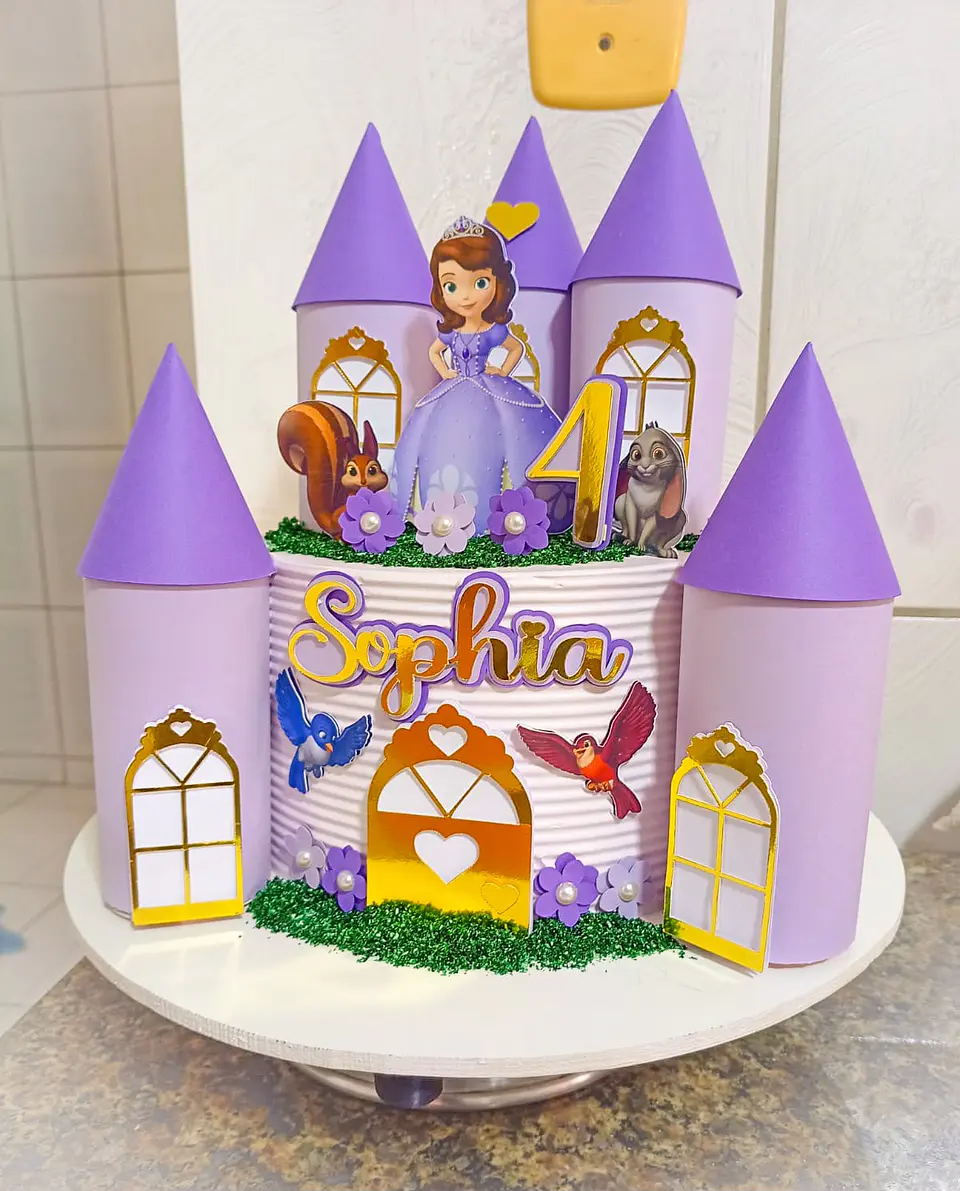 Arquivo de Corte Topo de Bolo Princesa Sofia Castelo 3D 1