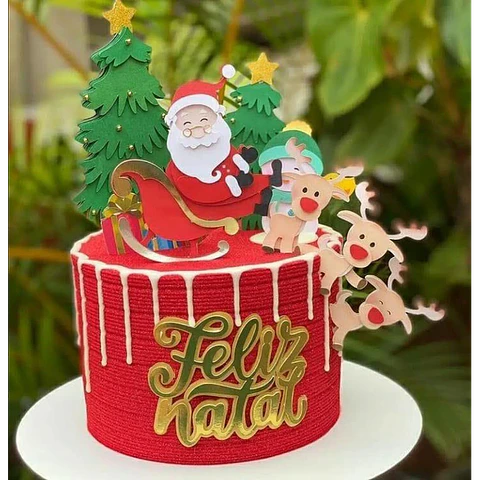 Arquivo de Corte Topo de Bolo Feliz Natal Papai Noel com Renas