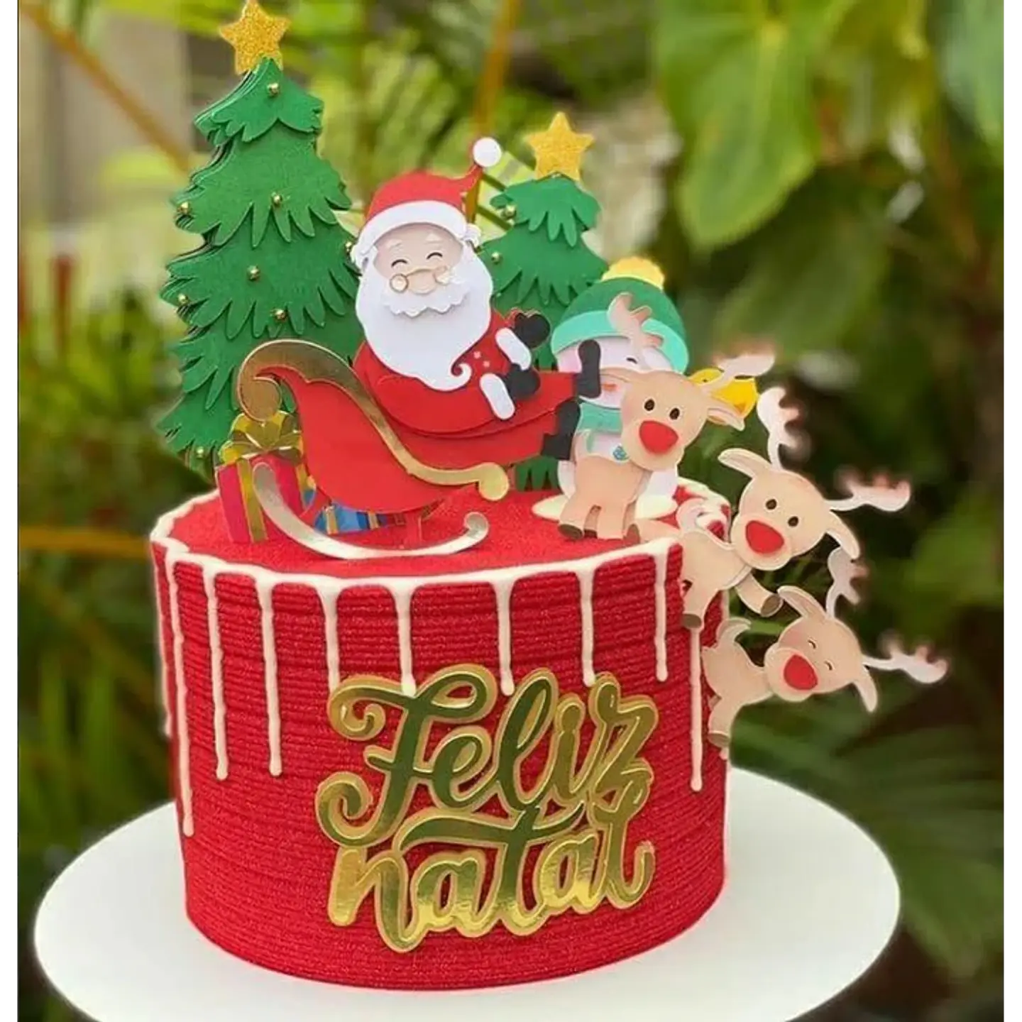 Arquivo de Corte Topo de Bolo Feliz Natal Papai Noel com Renas 1