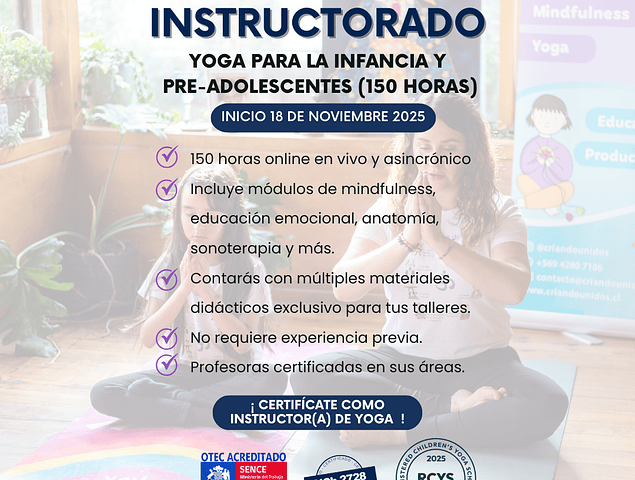 MEDIA BECA INSTRUCTORADO DE YOGA PARA LA INFANCIA Y PRE ADOLESCENTE 150 HRS ONLINE EN VIVO (INICIO 18 DE NOVIEMBRE 2025)- COPIAR