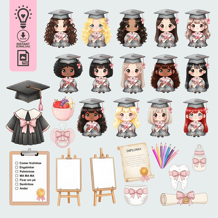 KIT DIGITAL CONCLUSÃO DE MESVERSÁRIO MENINAS (PNG) 1