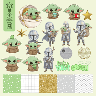 KIT DIGITAL GROGU BABY, BABY YODA E MADALORIAN (PNG)