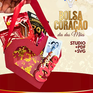 ARQUIVO DE CORTE CAIXA SACOLA CORAÇÃO LUXO (STUDIO E PDF)