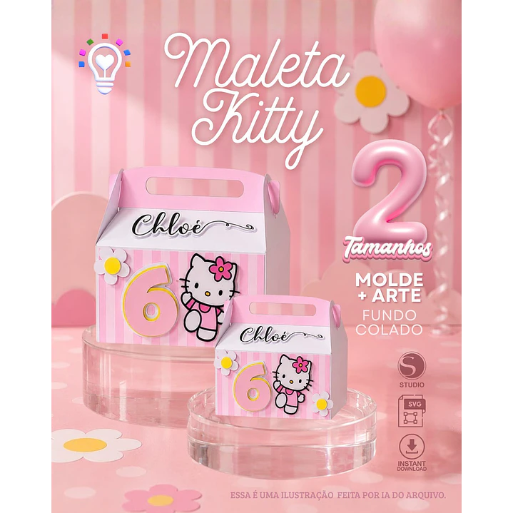 ARQUIVO DE CORTE MALETA HELLO KITTY + MOLDE COM 2 TAMANHOS (SVG E STUDIO) 1