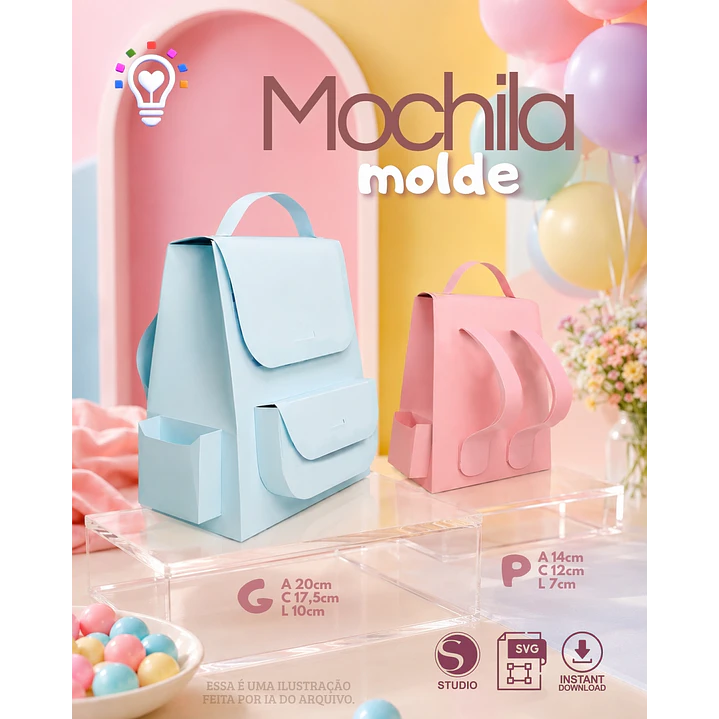 ARQUIVO DE CORTE MOCHILINHA + MOLDE (STUDIO E SVG) 1