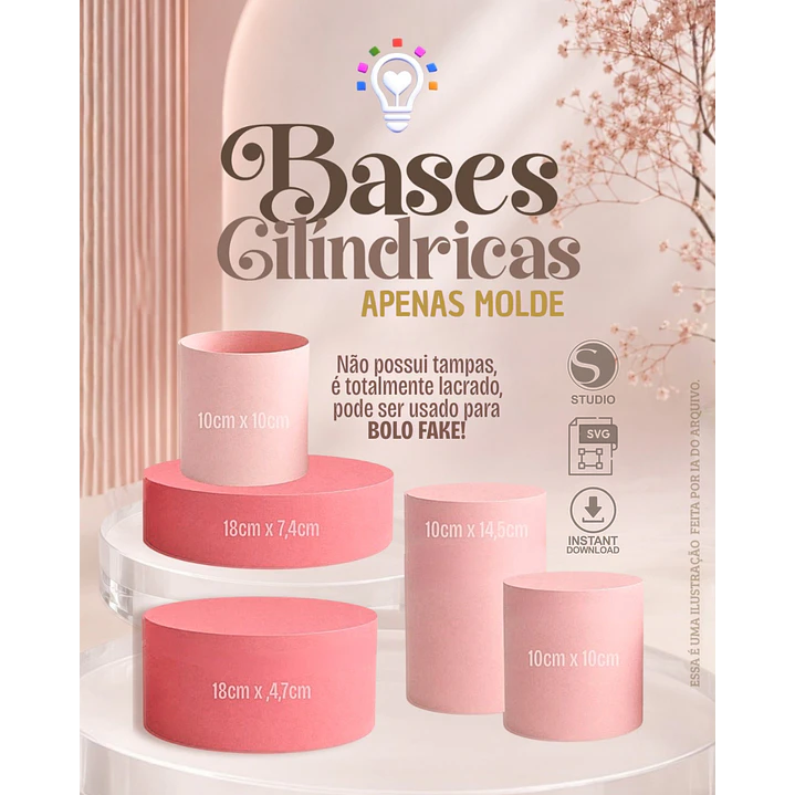 ARQUIVO DE CORTE BASE CILÍNDRICAS BOLOS FAKE (STUDIO E SVG) 1
