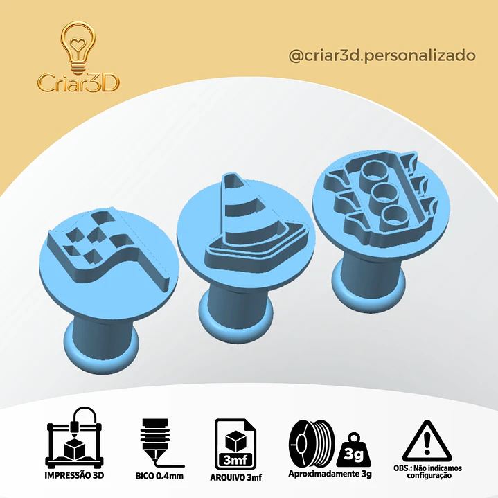 ARQUIVO IMPRESSÃO 3D CORRIDA  CARIMBO PARA BRIGADEIRO / FORMULA1 / CARROS / TRÂNSITO (Formato 3mf) 1