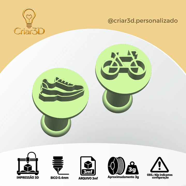 ARQUIVO IMPRESSÃO 3D CARIMBO PARA BRIGADEIRO CORRIDA, CICLISMO, ESPORTE (Formato 3mf) 1