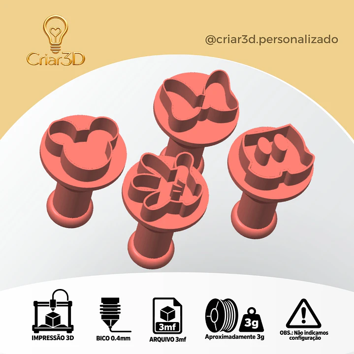 ARQUIVO IMPRESSÃO 3D CARIMBO PARA BRIGADEIRO MINNIE E MICKEY (Formato 3mf) 1