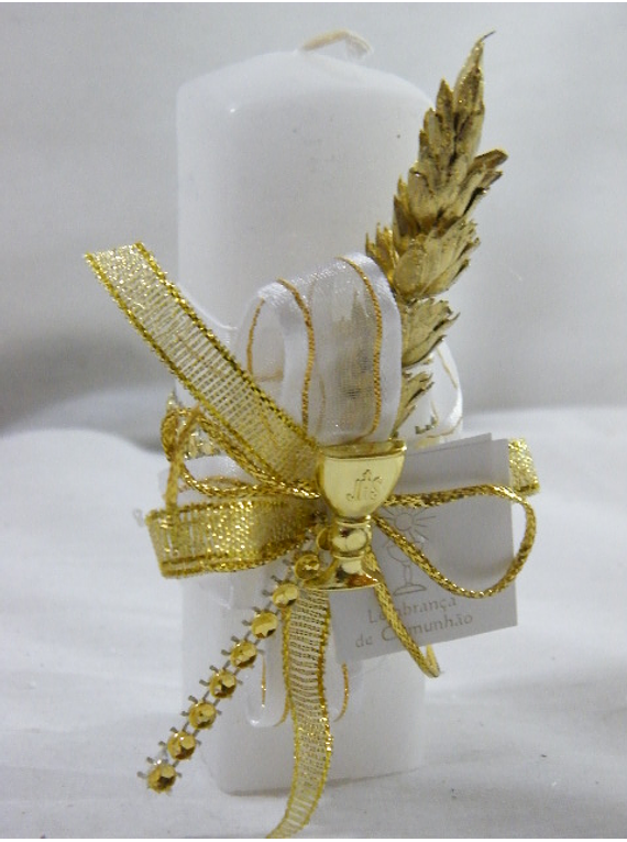 C15315 - Vela quadrada decorada em ouro com espiga e cálice