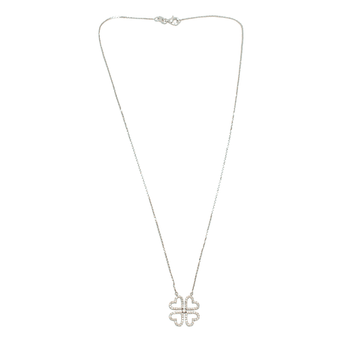 Collar de Diamante Oro Blanco de 18 Kt. Modelo Trébol