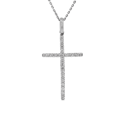 Collar de Diamante Oro Blanco de 18 Kt. Modelo Cruz 