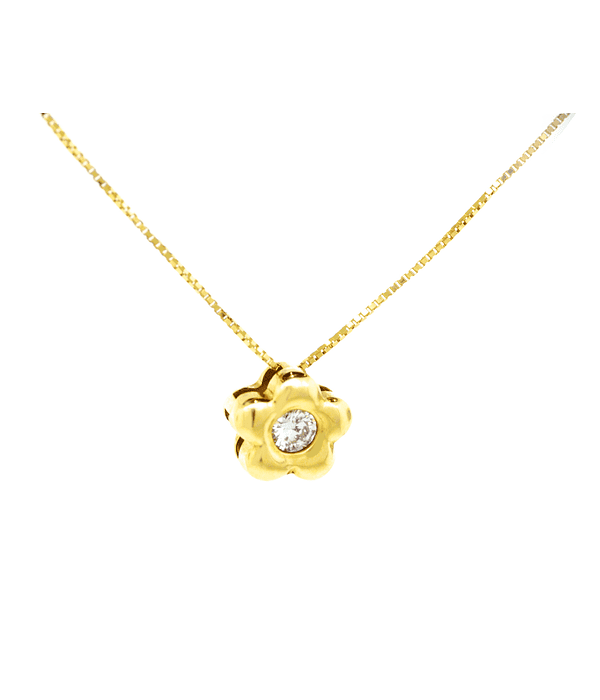 Collar Oro Amarillo 18kt Flor Diamante