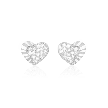 Aros De Plata Italiana 925 Corazón Circón Labrado