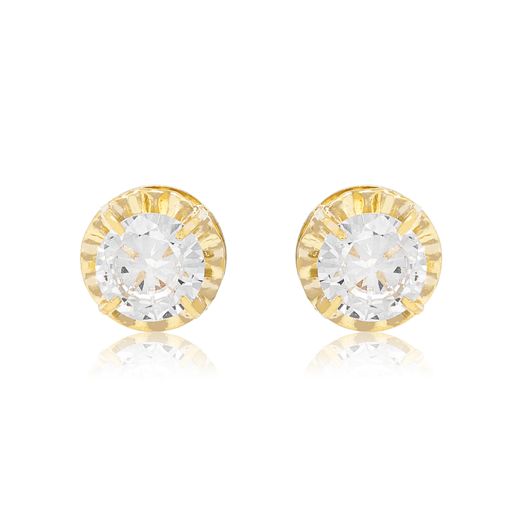 Aros de Oro 18kt Chatón de Circon Circonita 5mm 1