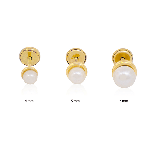 Aros de Oro 18kt  Tipo Perla Cultivada de 3.0mm a 3.5mm
