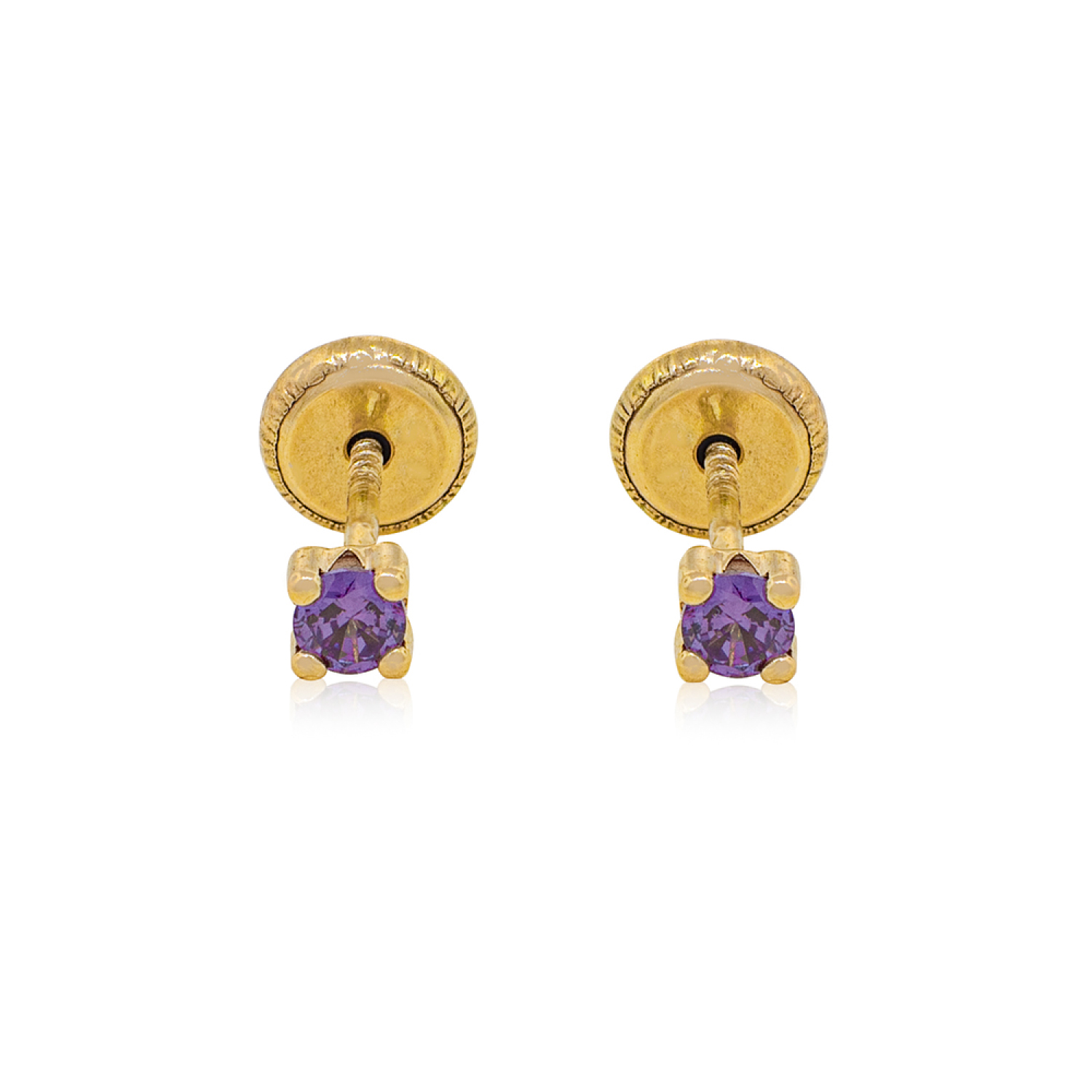 Aros de Oro 18kt Amatista Piedra 2,5mm 2