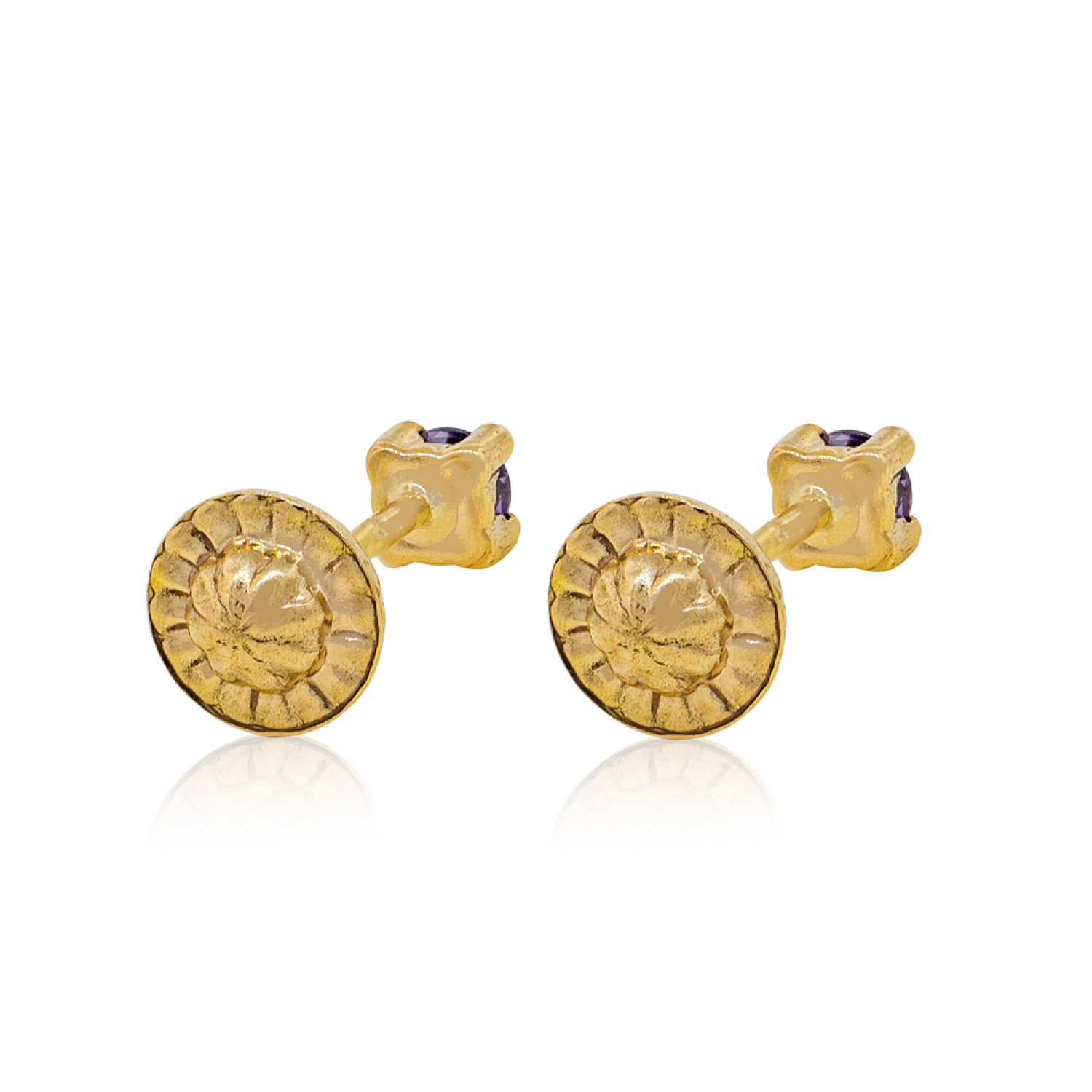 Aros de Oro 18kt Amatista Piedra 2,5mm 3