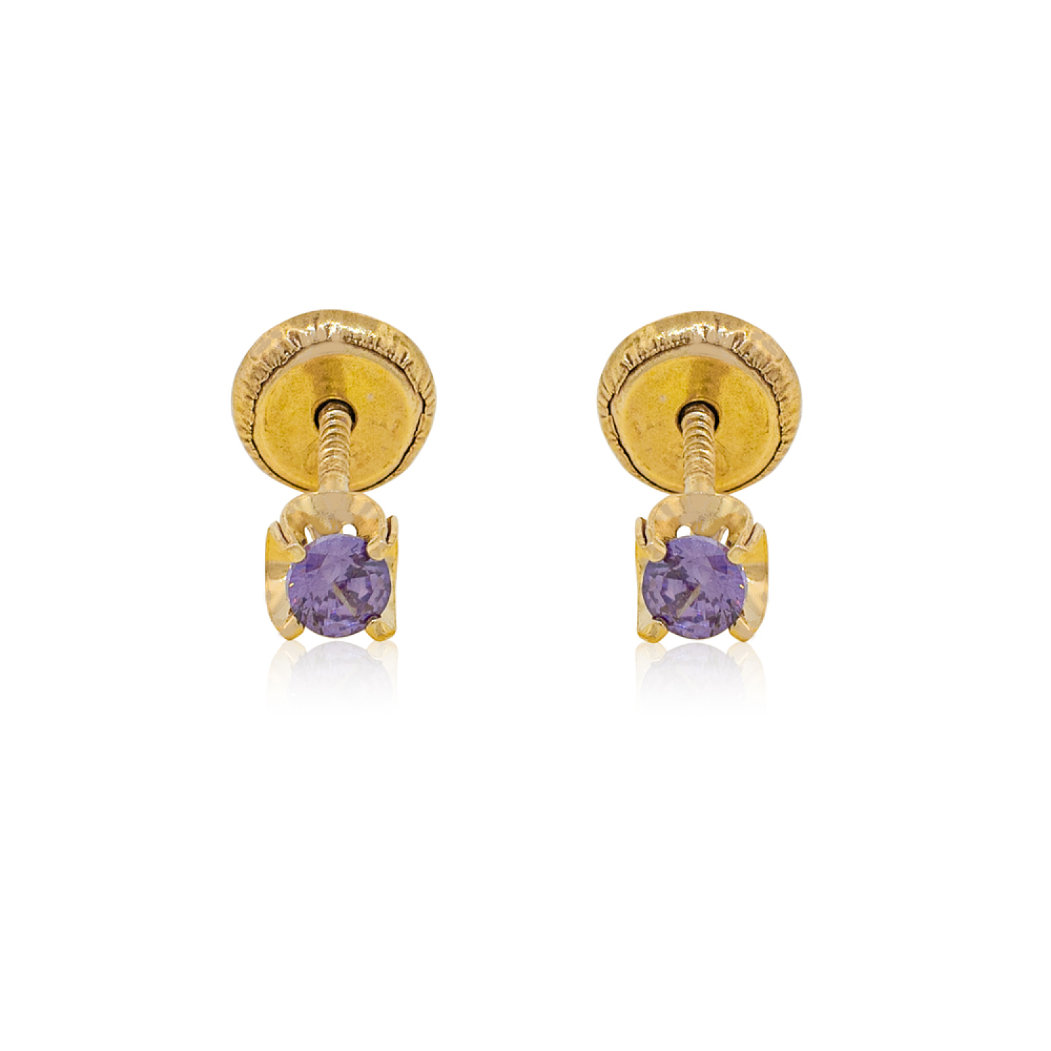 Aros de Oro 18kt Chatón Amatista de 2,5mm 2