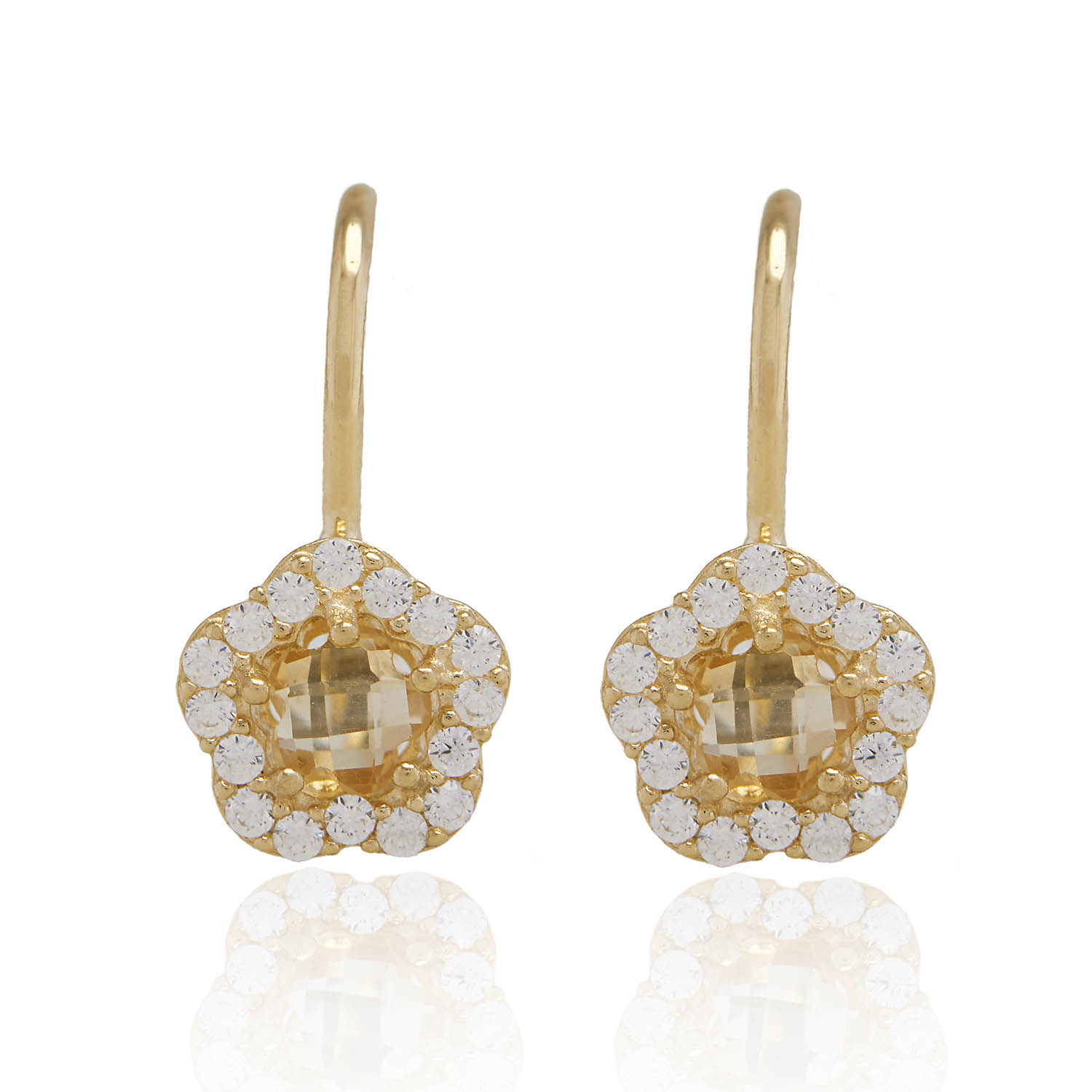 Aros de Oro 18kt Flor Citrino Circón 1