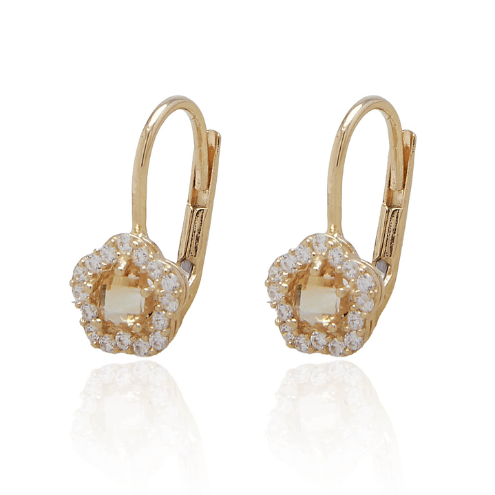 Aros de Oro 18kt Flor Citrino Circón 2