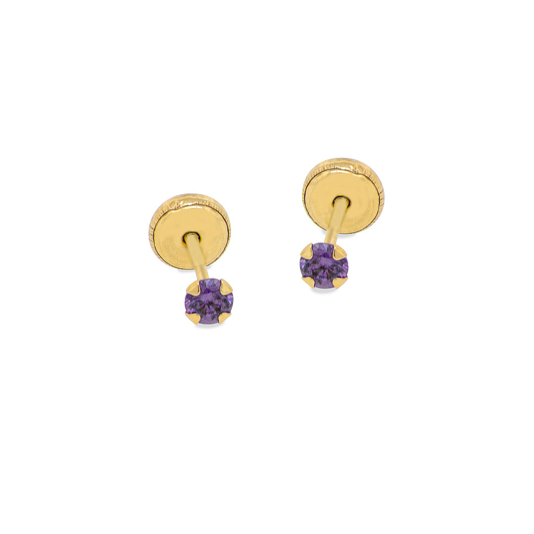 Aros de Oro 18kt Piedra Amatista 3mm 2