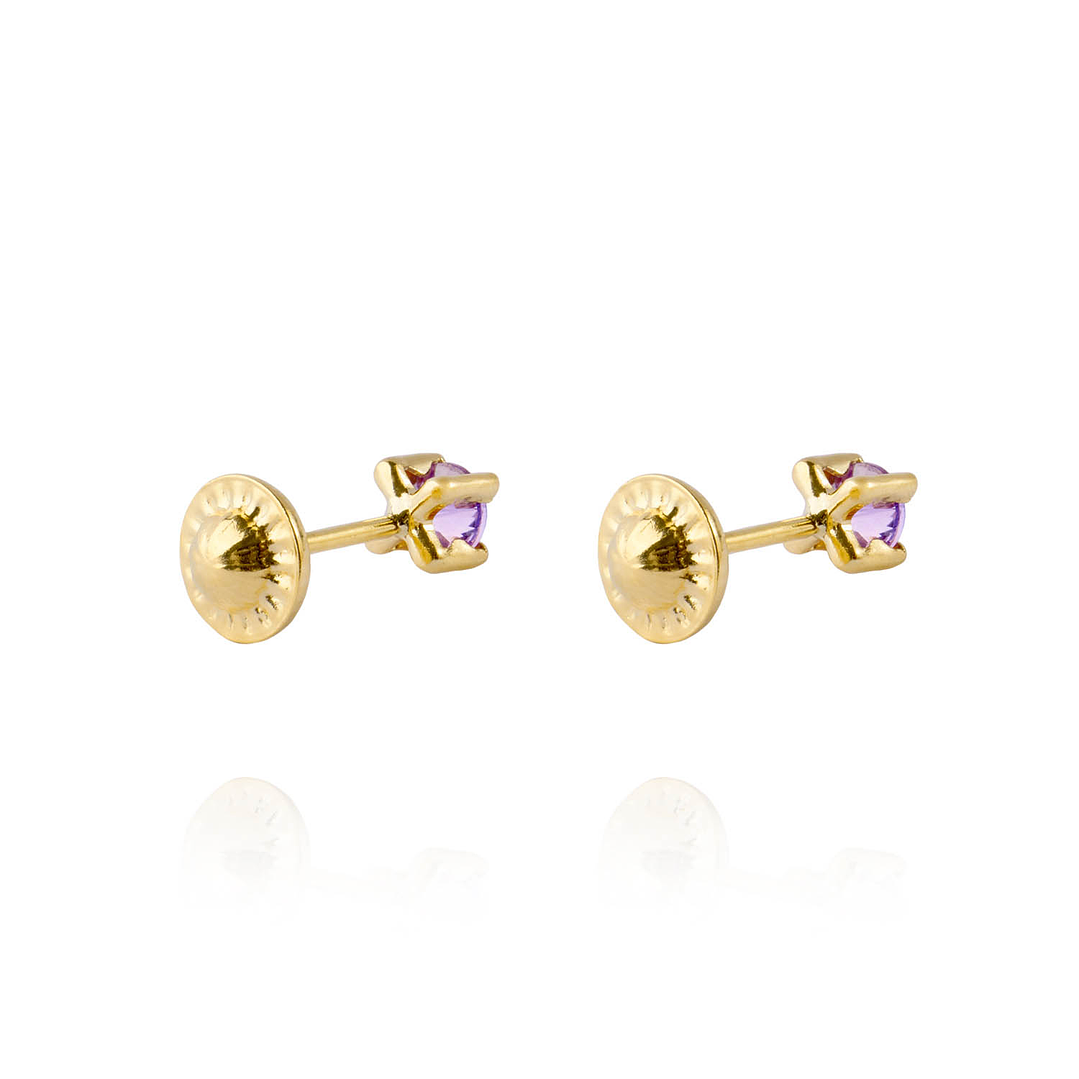 Aros de Oro 18kt Piedra de Amatista 3mm 3
