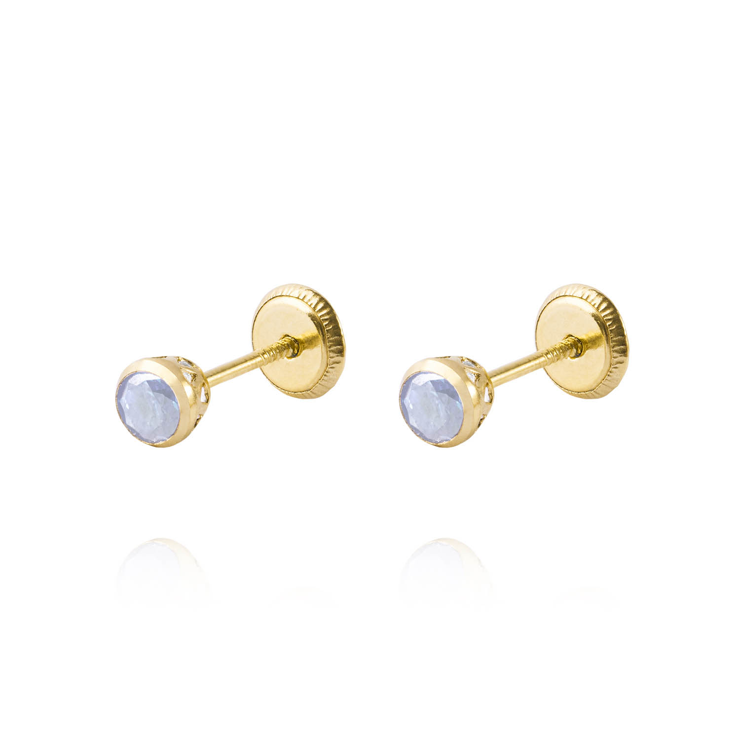 Aros de Oro 18kt Tipo Punto de Luz Tallado Agua Marina de  3,0mm 1