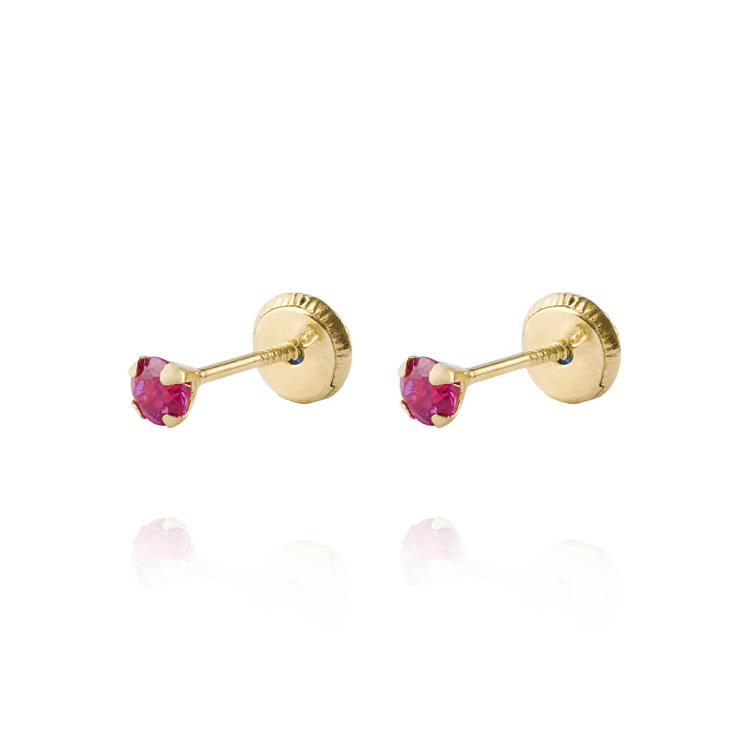 Aros de Oro 18kt Piedra Rubi 3mm 1