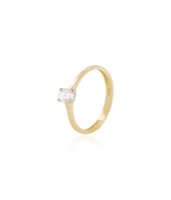 Anillo de Oro 18kt Solitario Clasico con Circón