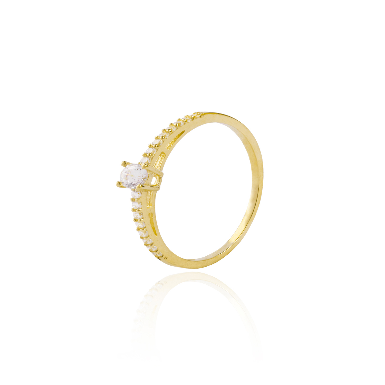 Anillo Compromiso de Oro 18Kt Solitario Medio Cintillo Circón 1