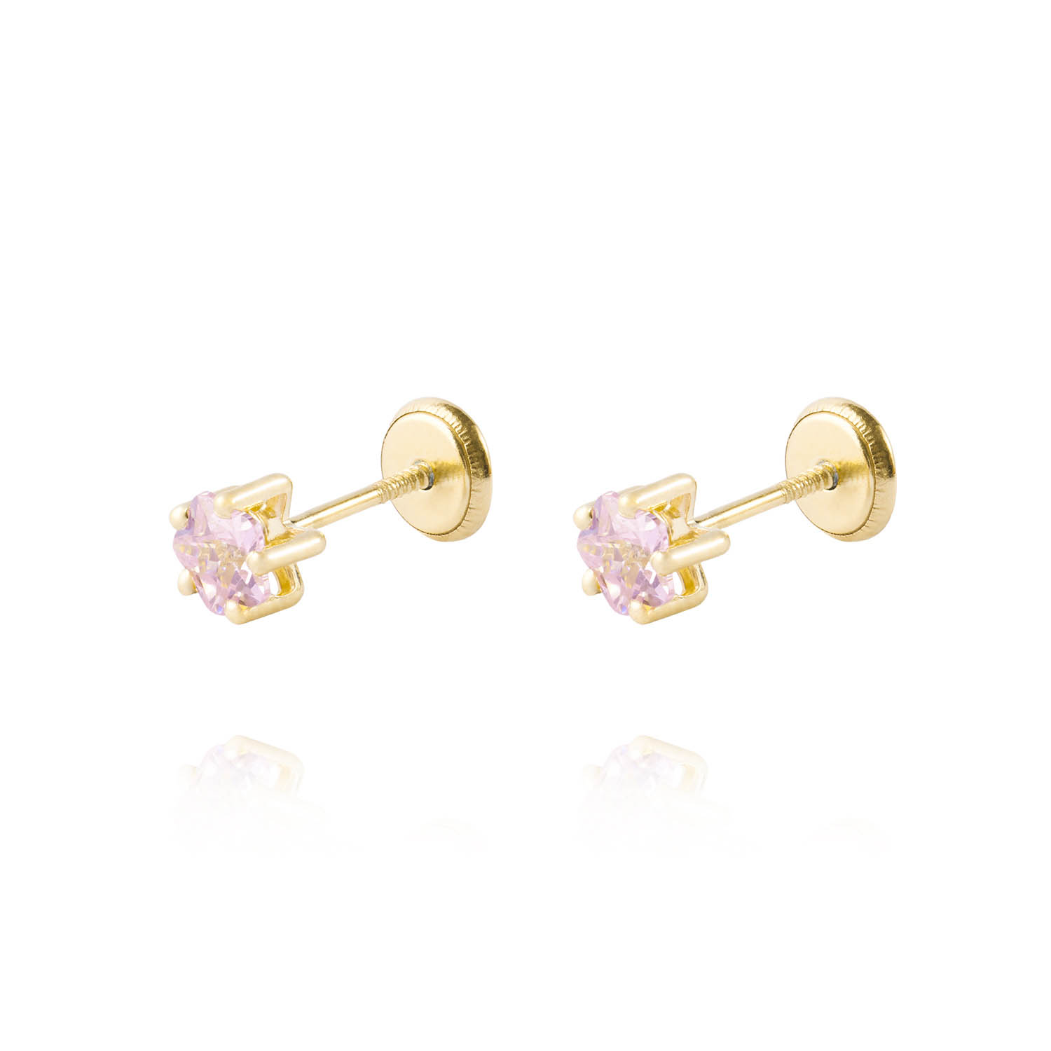Aros de Oro 18kt Estrella Piedra Rosa Francia 1