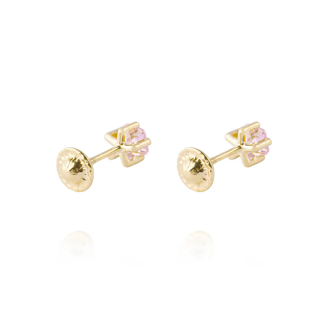 Aros de Oro 18kt Estrella Piedra Rosa Francia 3