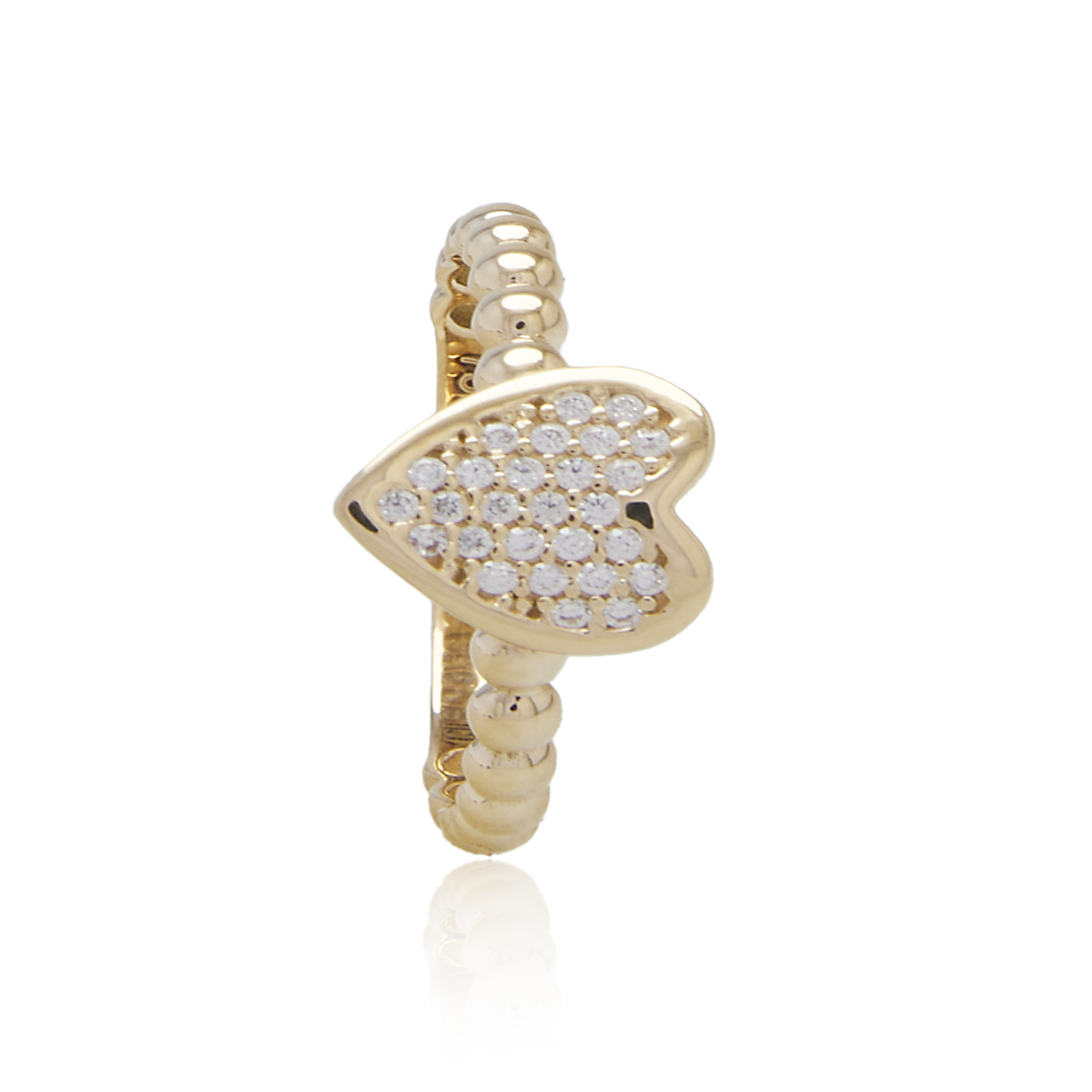 Anillo de Oro 18kt Corazón Circón Bolitas 2