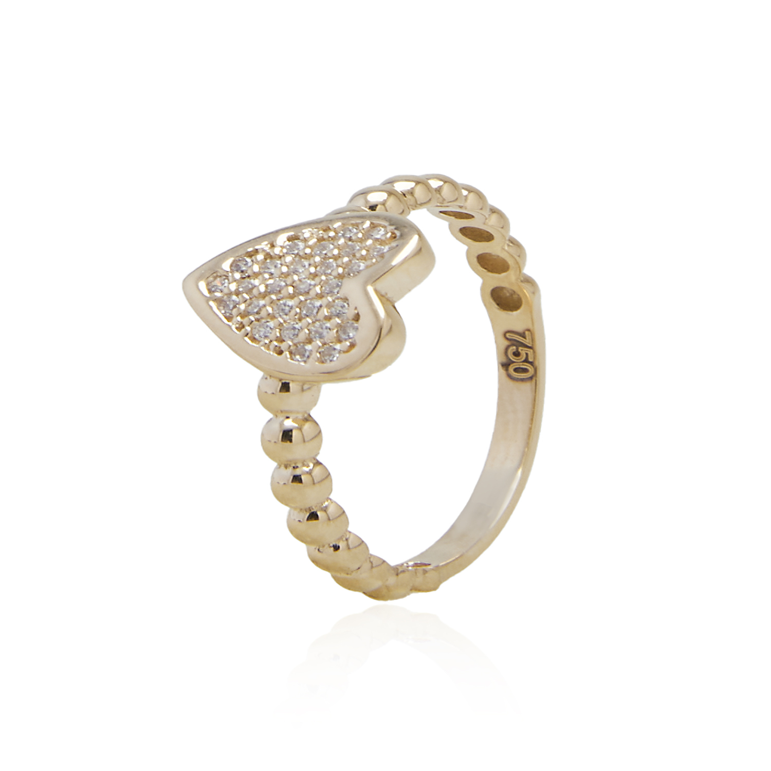 Anillo de Oro 18kt Corazón Circón Bolitas 1