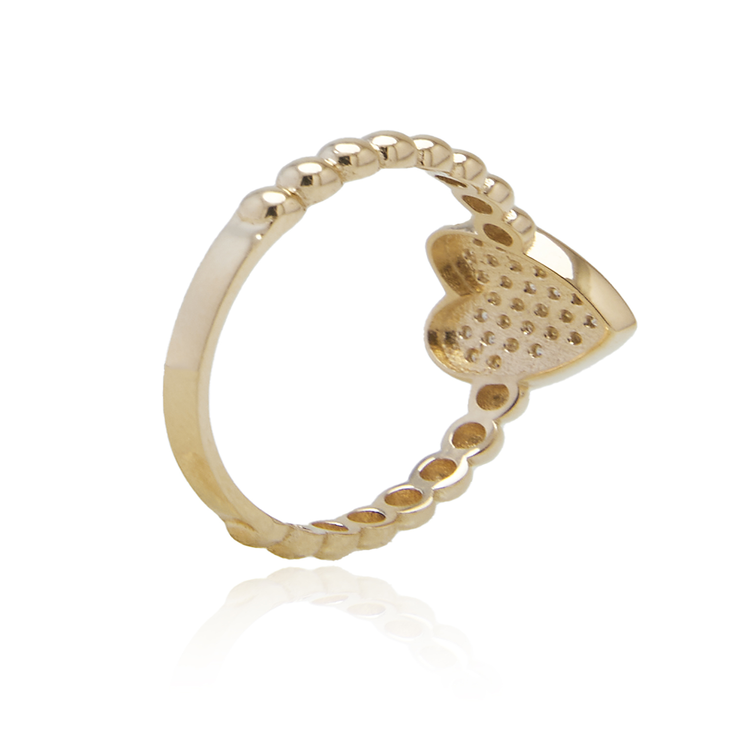 Anillo de Oro 18kt Corazón Circón Bolitas 3