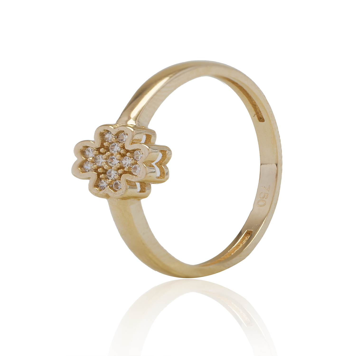 Anillo de Oro 18kt Flor 4 Hojas Circón 2