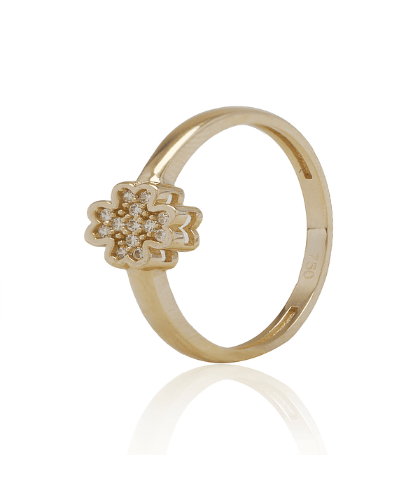 Anillo de Oro 18kt Flor 4 Hojas Circón