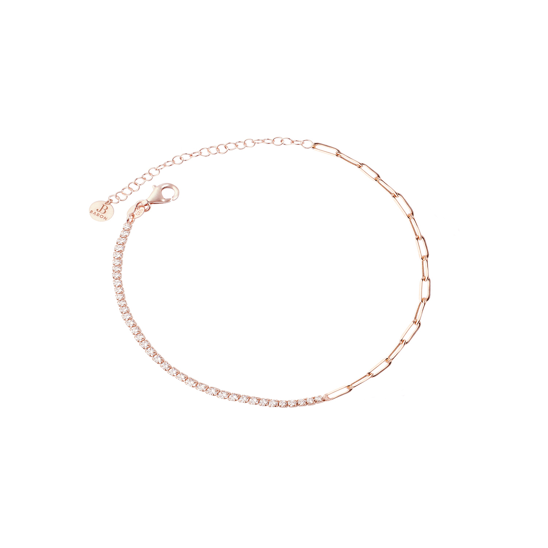 Pulsera Plata Esterlina 925 Medio Riel Rose Revestido en Oro 18kt 1